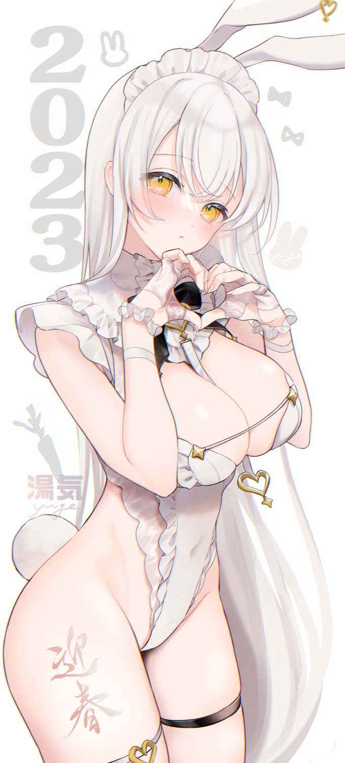 animal_ears bunny_ears bunny_girl garter no_bra tail tattoo yukimiya_yuge