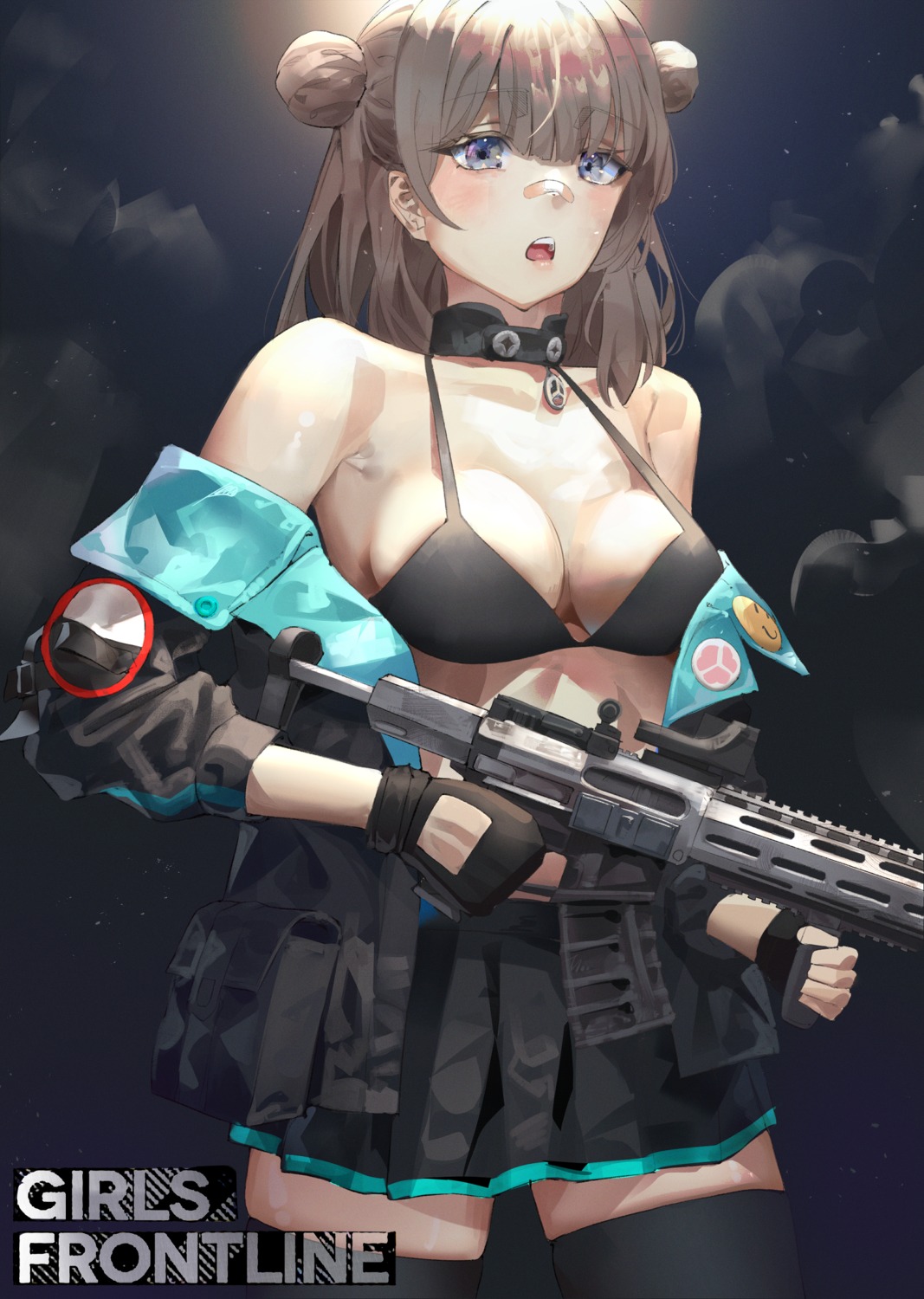 bikini_top girls_frontline gun hanbenp honey_badger_(girls_frontline) open_shirt swimsuits thighhighs