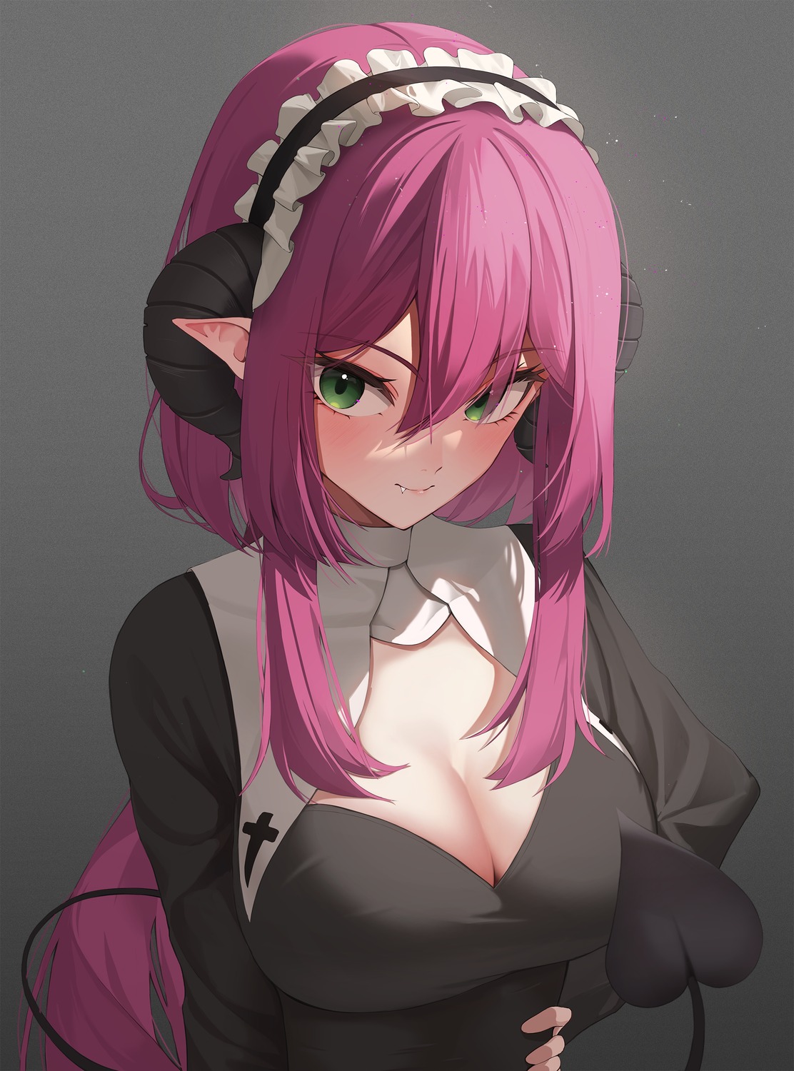 cleavage daimi_94 horns indie_virtual_youtuber nun pointy_ears tail violet_(vtuber)