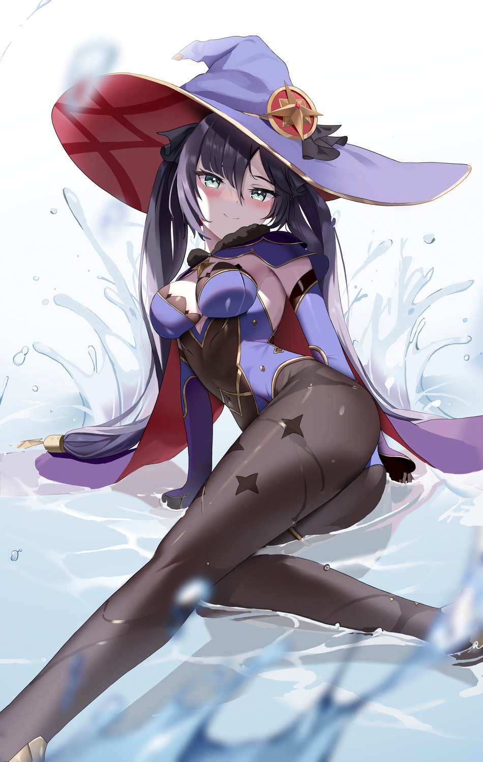 ass atom_mtoa garter genshin_impact leotard mona_megistus pantyhose wet witch