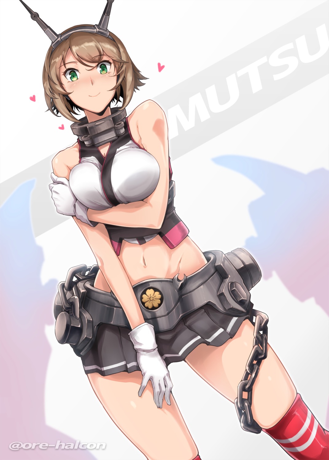 breast_hold halcon kantai_collection mutsu_(kancolle) official_watermark thighhighs