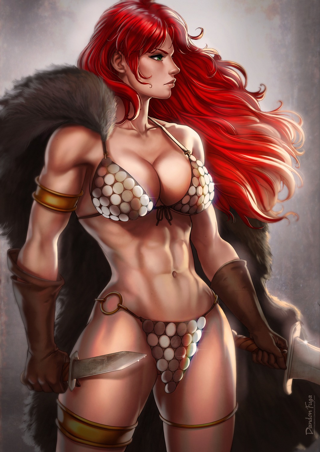 bikini_armor cleavage dandon_fuga garter marvel red_sonja weapon