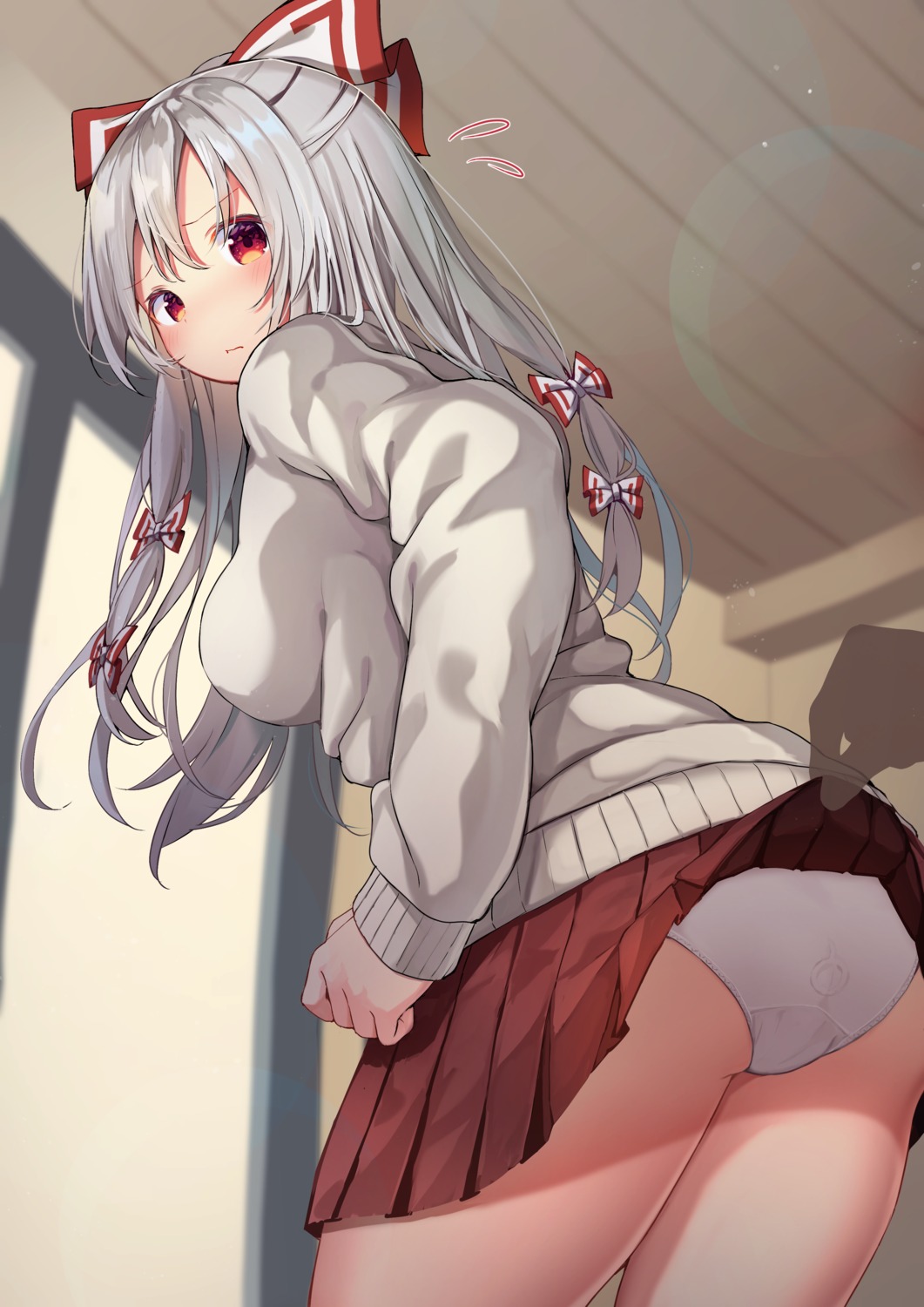 ass fujiwara_no_mokou mamemochi pantsu seifuku skirt_lift sweater touhou