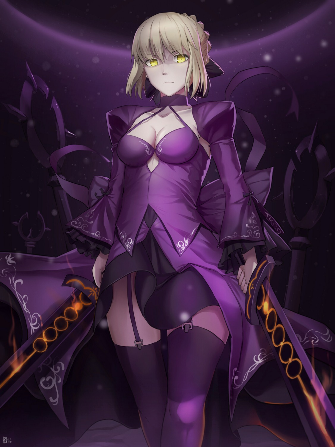 cleavage dress fate/grand_order fate/stay_night kakekcaboel saber saber_alter stockings sword thighhighs