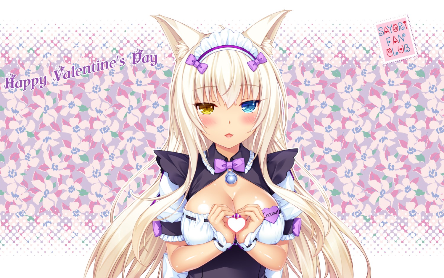 animal_ears cleavage coconut heterochromia maid neko_works nekomimi nekopara sayori valentine wallpaper