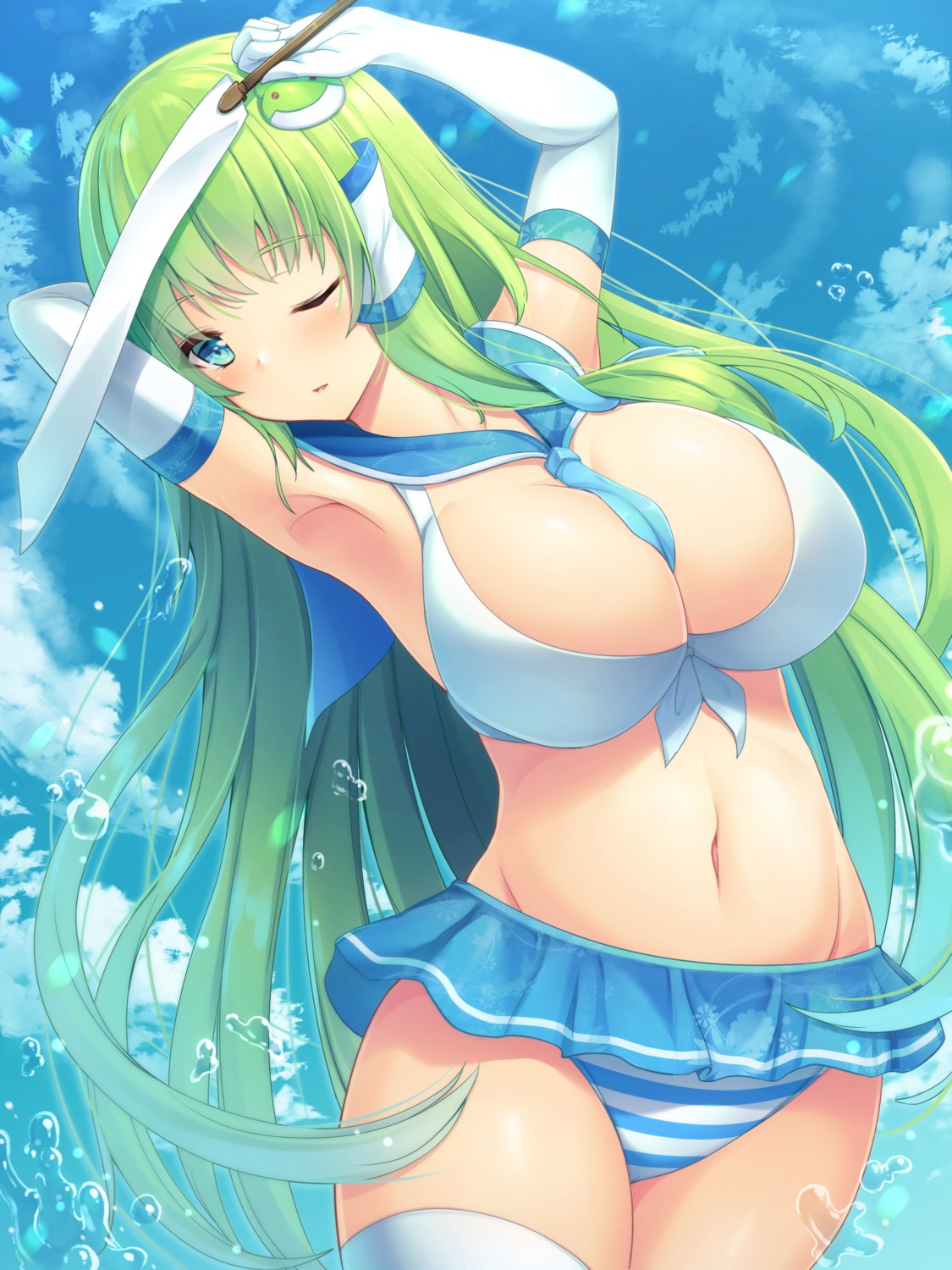 bikini kochiya_sanae liya swimsuits thighhighs touhou