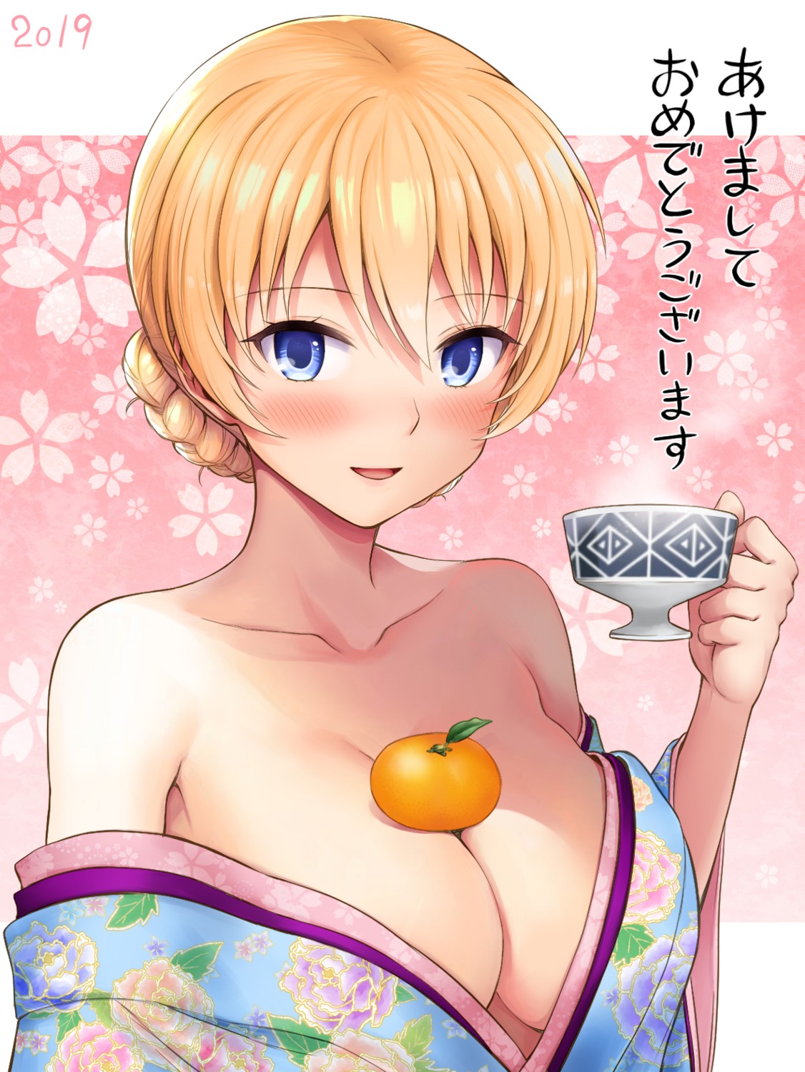 chacharan cleavage darjeeling girls_und_panzer kimono no_bra open_shirt