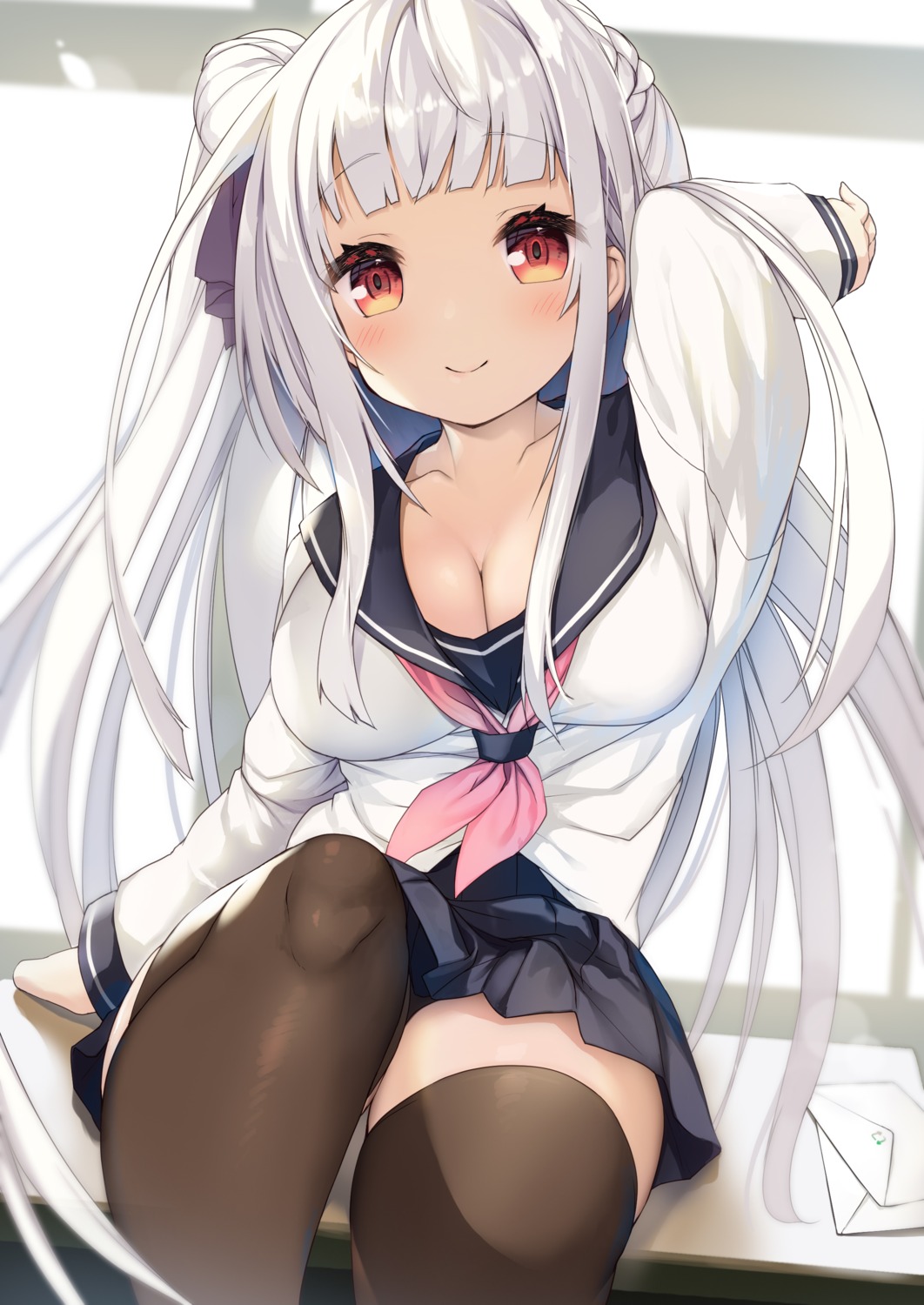 cleavage ochinsama seifuku skirt_lift thighhighs