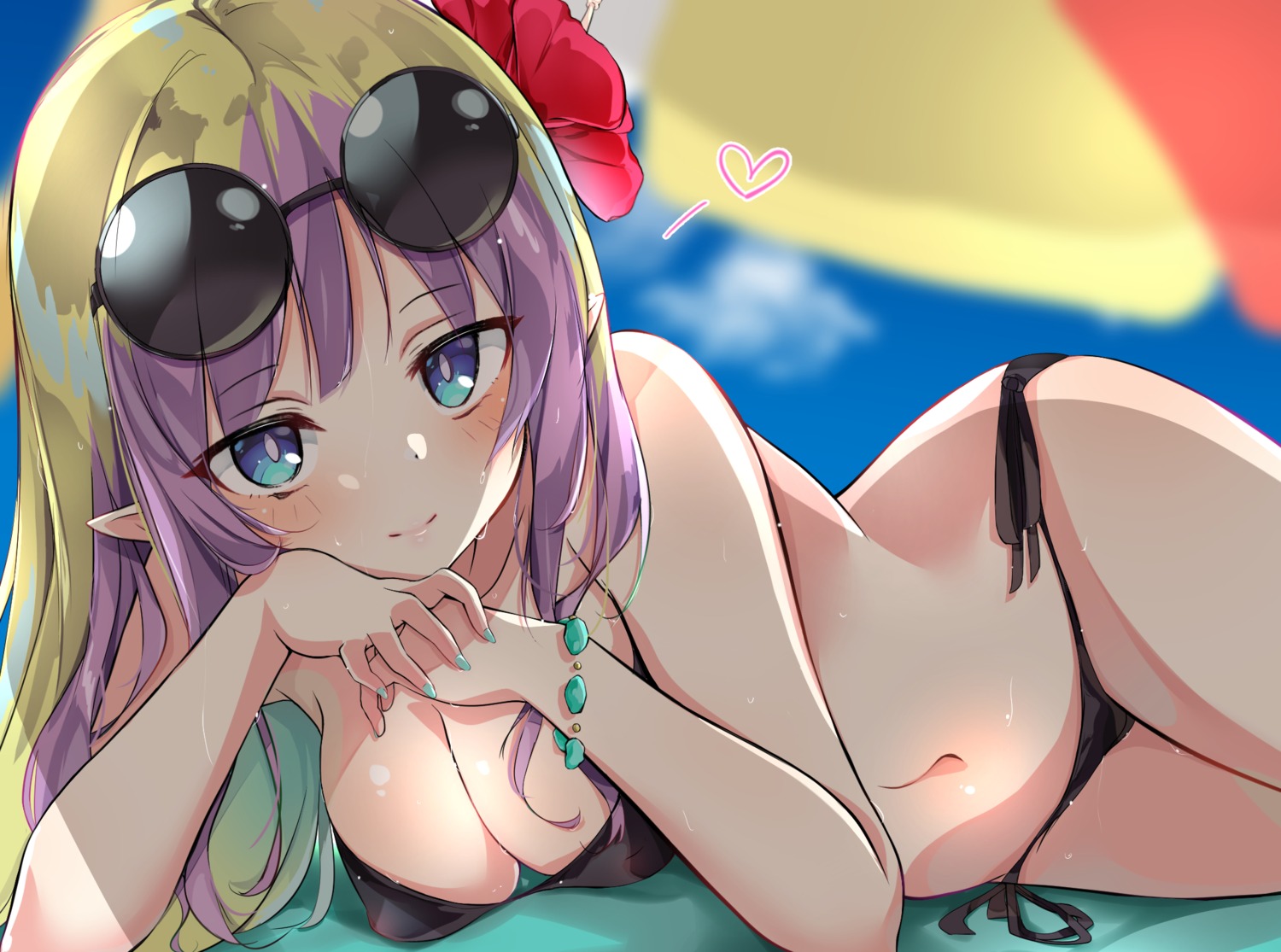 ames_(princess_connect) aono_(f_i_s) areola bikini erect_nipples megane pointy_ears princess_connect! princess_connect!_re:dive see_through swimsuits wet