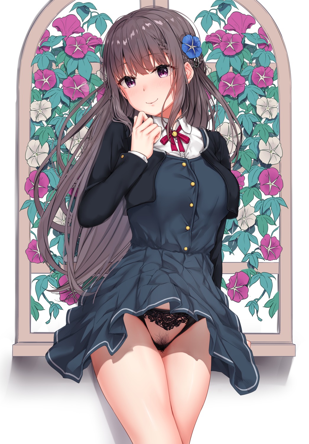 jack_dempa lingerie pantsu pubic_hair seifuku skirt_lift