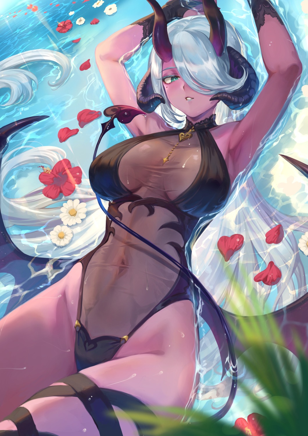 garter mashu_(003) see_through swimsuits tail wet wings