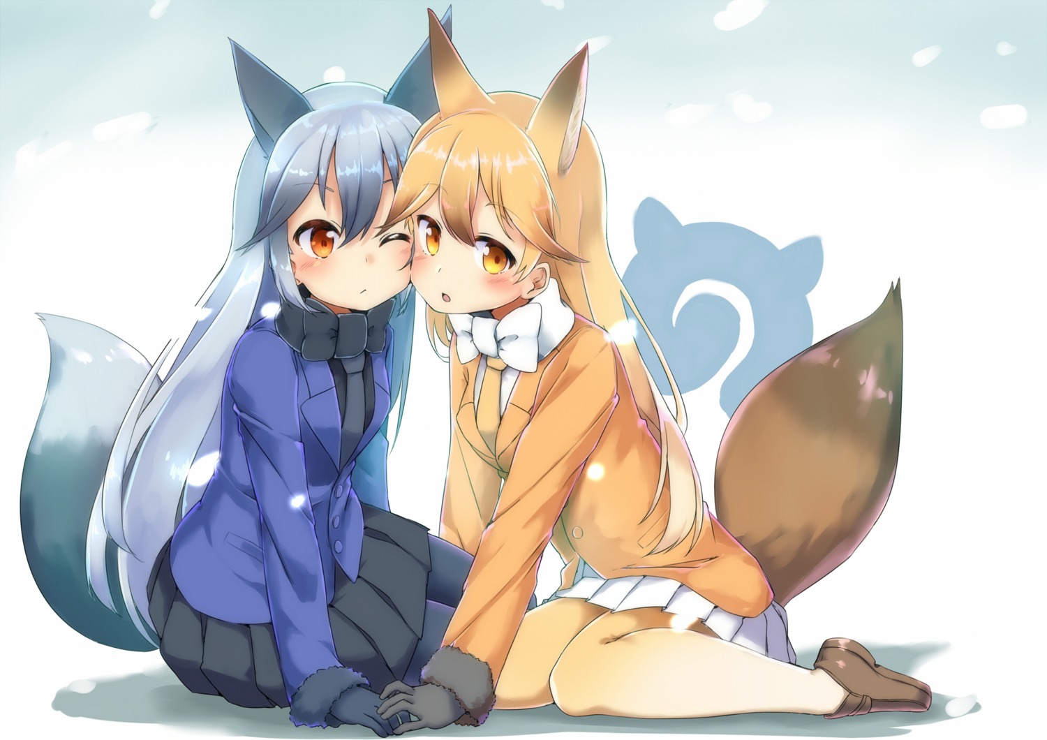 animal_ears ezo_red_fox kemono_friends kitsune pantyhose sekira_ame silver_fox tail