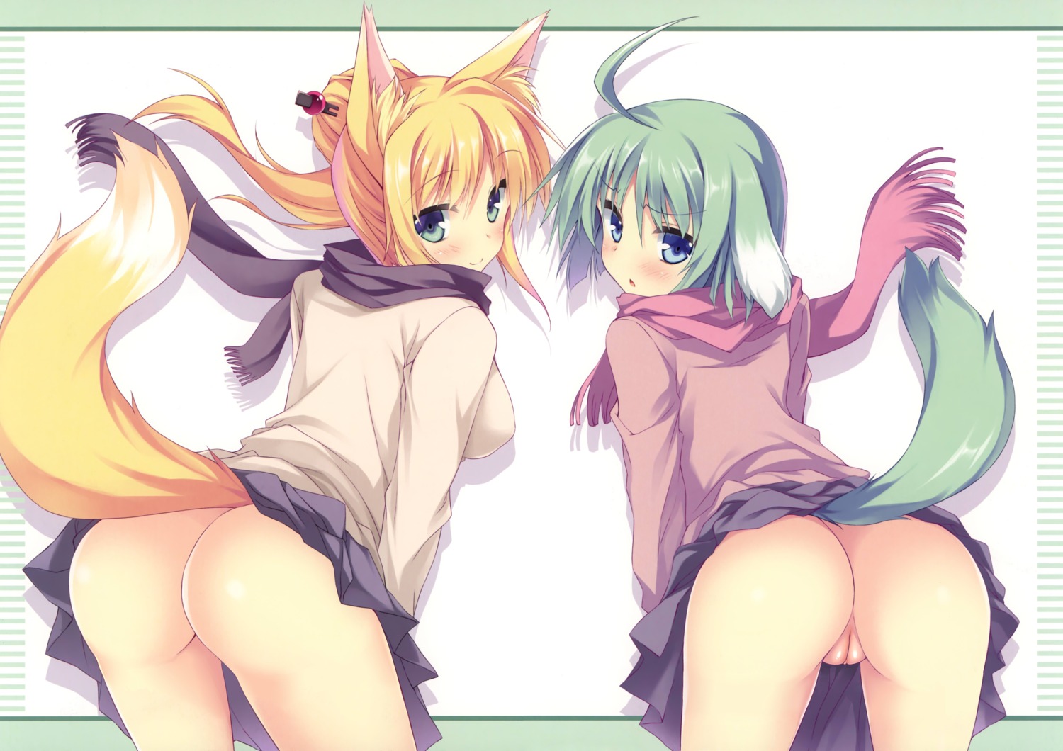 animal_ears ass dog_days eclair_martinozzi inumimi kitsune marvelous_grace nopan photoshop pussy skirt_lift tail tateha uncensored yukikaze_panettone