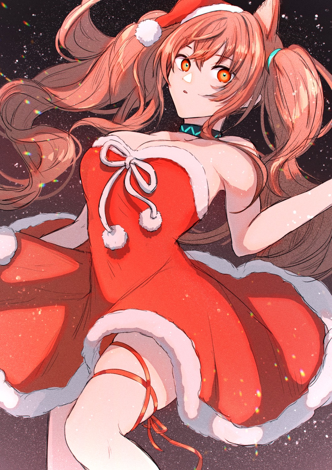 angelina_(arknights) animal_ears arknights christmas dress garter no_bra sol_(pixiv_9193303)