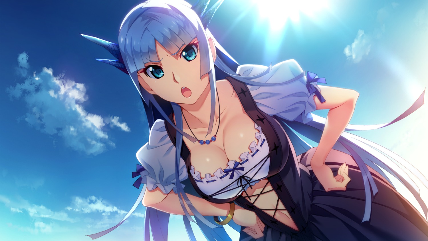 cleavage dress front_wing game_cg hatsuru_koto_naki_mirai_yori horns watanabe_akio yukikaze_geneblood