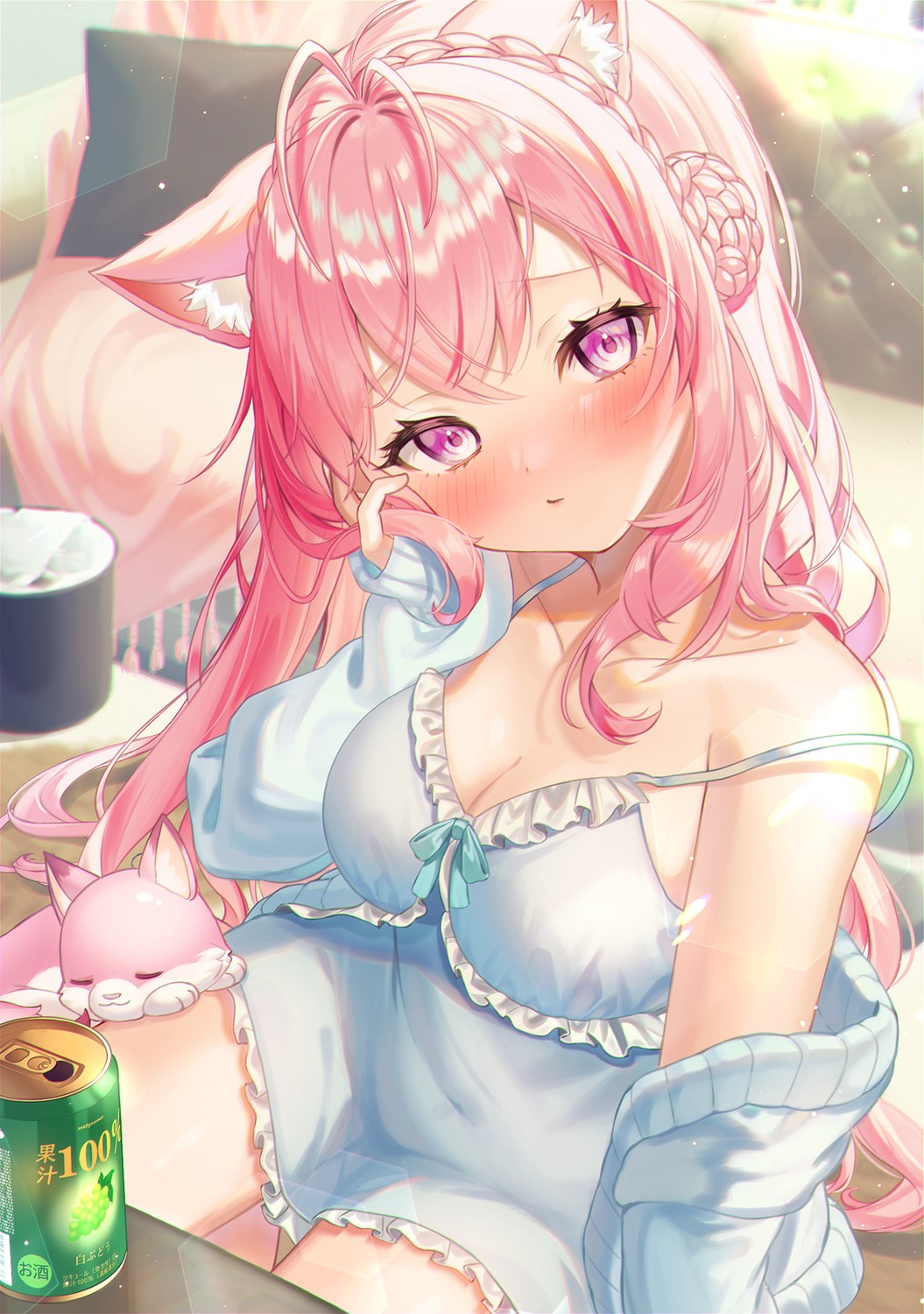 animal_ears hakui_koyori hiyorou hololive lingerie see_through sweater