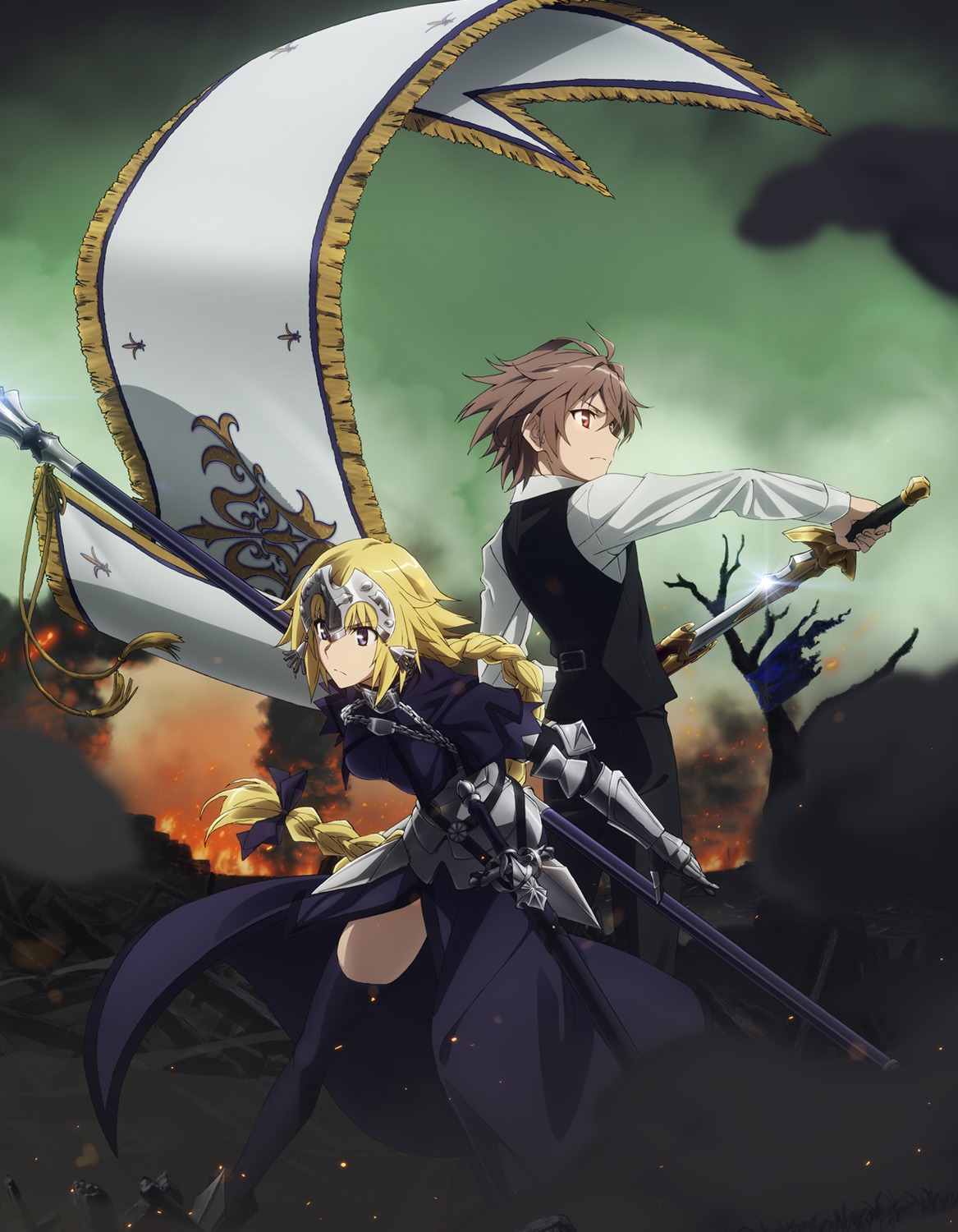 armor fate/apocrypha fate/stay_night jeanne_d'arc jeanne_d'arc_(fate) sieg_(fate/apocrypha) sword thighhighs yamada_yukei