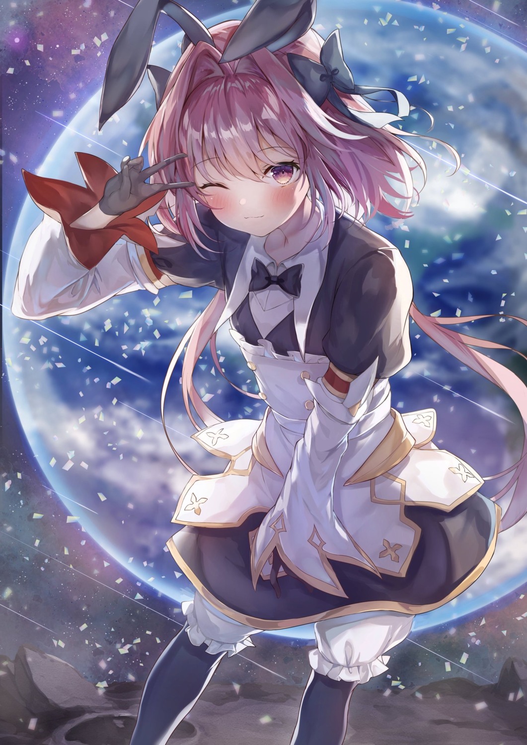 animal_ears astolfo_(fate) bloomers bunny_ears dress fate/grand_order mochi_nabe pantyhose trap