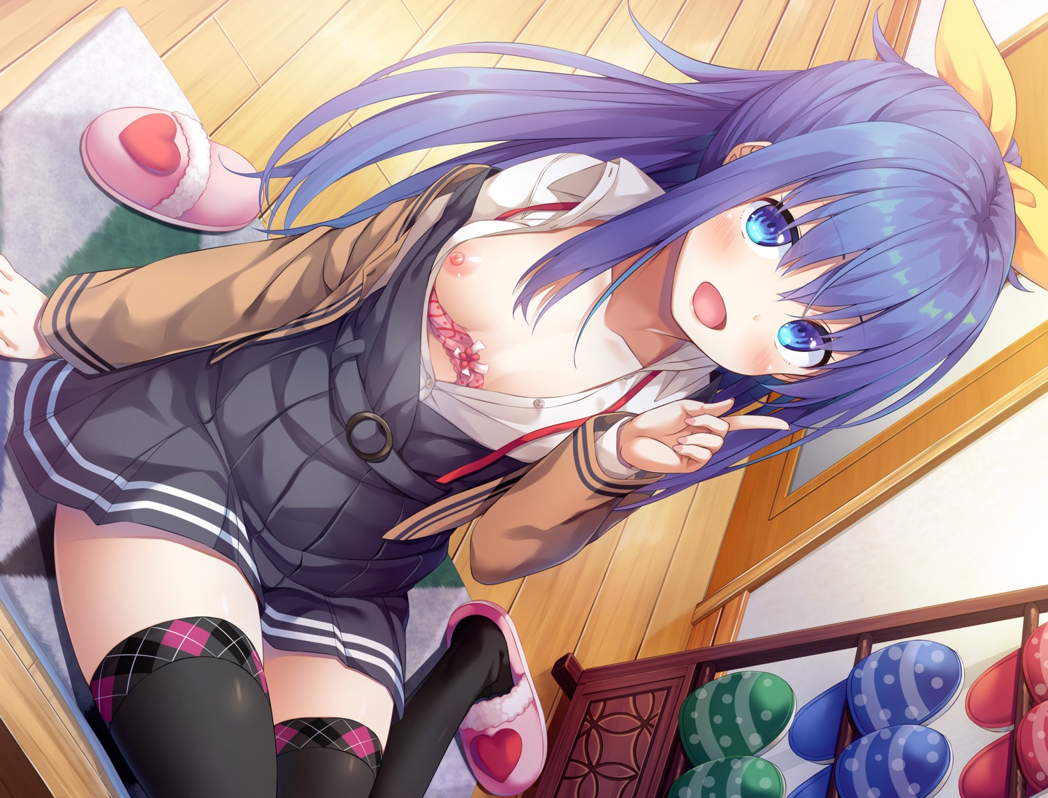 asa_no_ha bra breasts nipples open_shirt seifuku thighhighs whisp