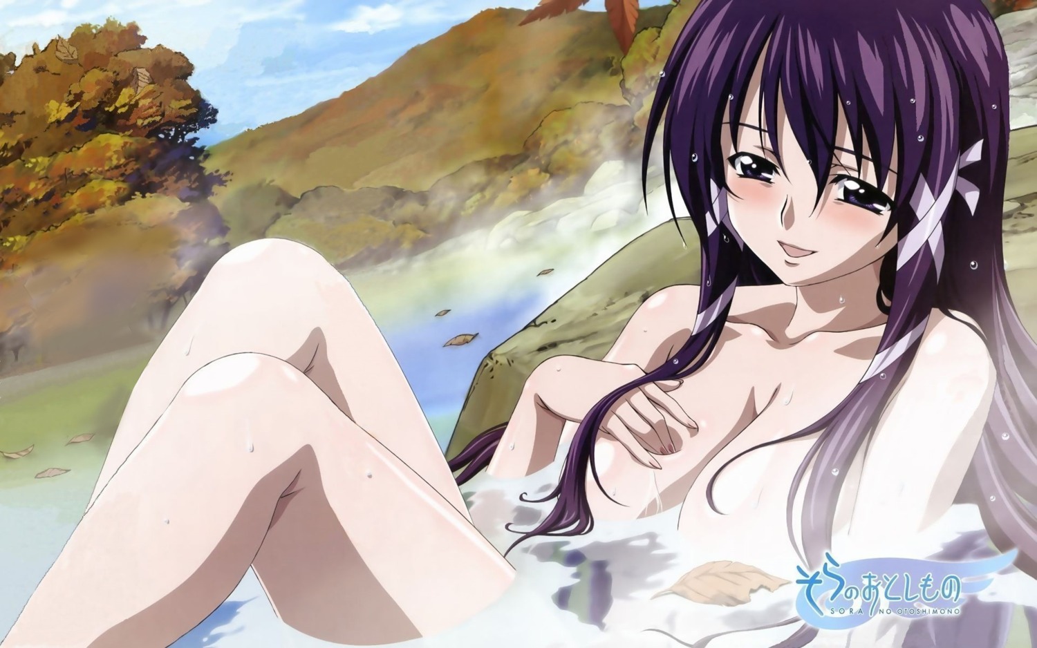 naked onsen photoshop satsukitane_mikako sora_no_otoshimono tokiwa_kentarou wallpaper