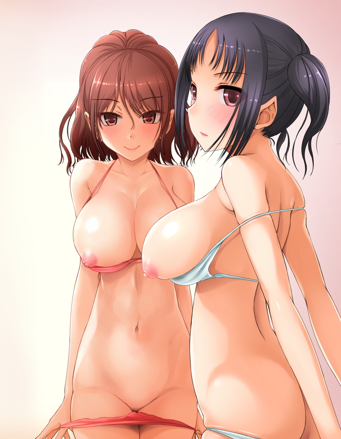 ass bikini breasts naharyou nipples panty_pull pointy_ears swimsuits undressing