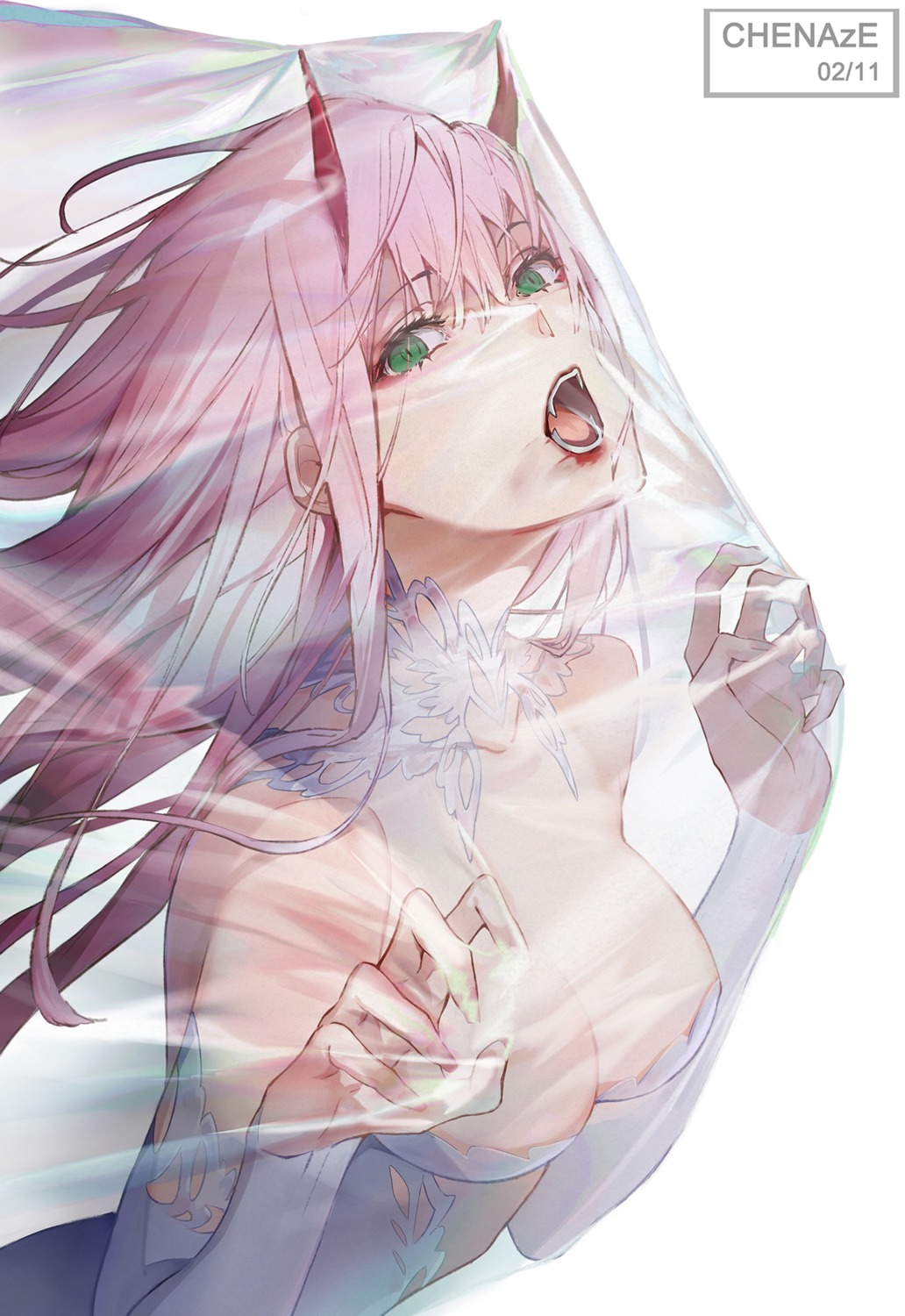 chenaze57 darling_in_the_franxx horns no_bra zero_two_(darling_in_the_franxx)