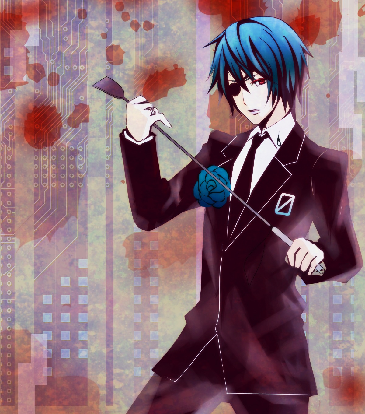 eyepatch himitsu_keisatsu_(vocaloid) kaito male sake_to_onna vocaloid