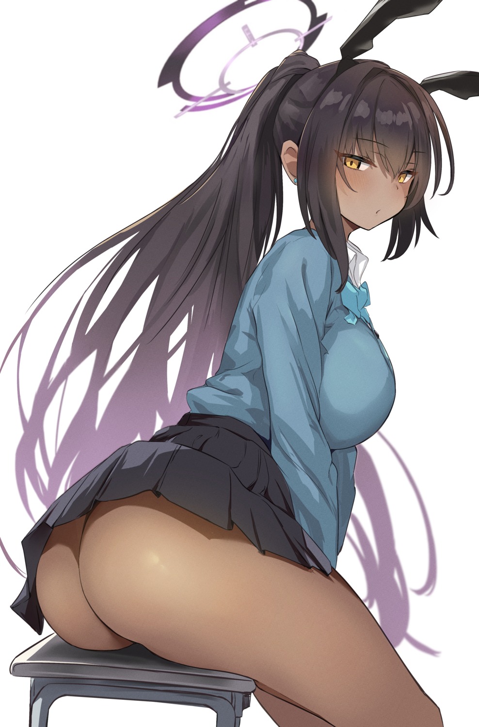 animal_ears ass blue_archive bunny_ears halo kakudate_karin metsu_end nopan seifuku skirt_lift sweater