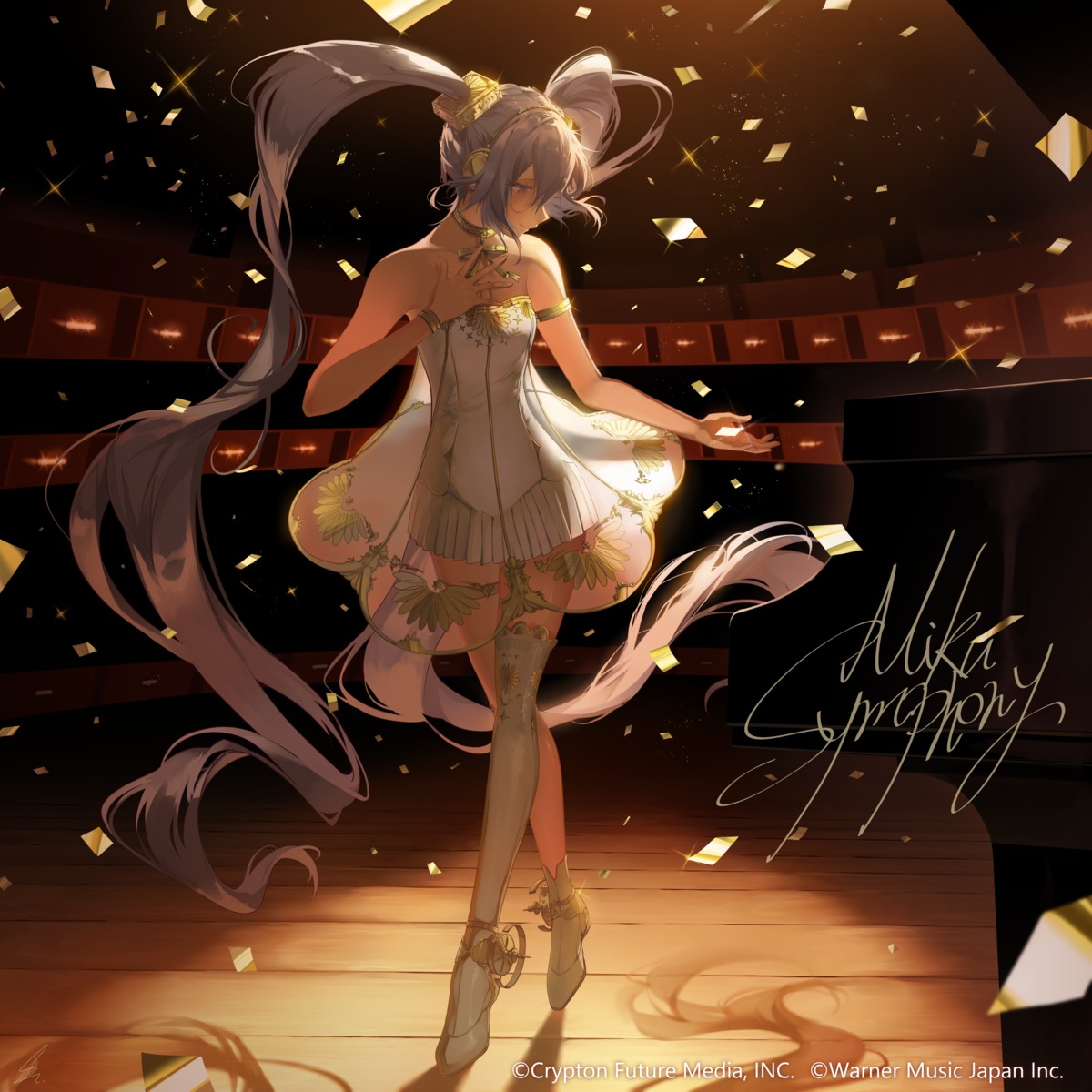 dress gramophone_miku hatsune_miku hatsune_miku_symphony no_bra saihate see_through thighhighs vocaloid