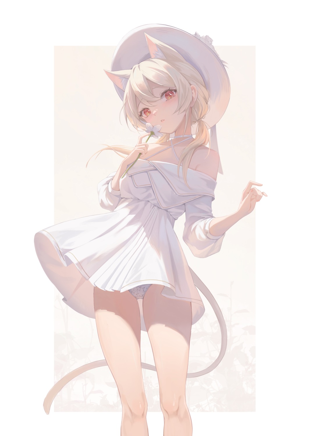 animal_ears dress midori_xu nekomimi pantsu skirt_lift tail