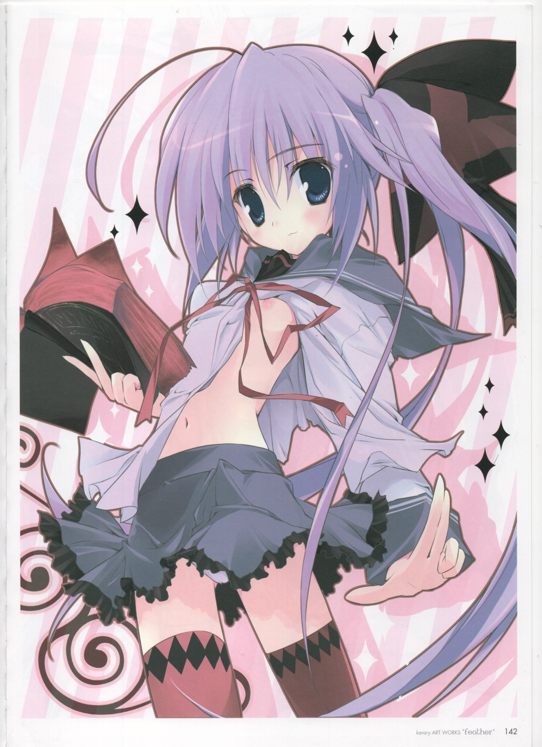 breasts cameltoe karory nipples no_bra open_shirt pantsu raw_scan seifuku skirt_lift thighhighs