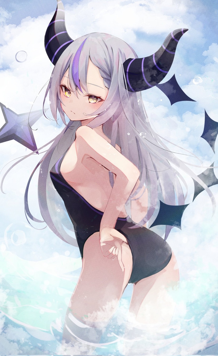 ass croa76 hololive horns la+_darknesss loli swimsuits tail wet