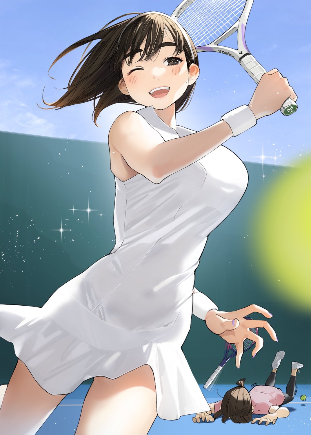 douki-chan ganbare_douki-chan kouhai-chan_(ganbare_douki-chan) skirt_lift tennis yom