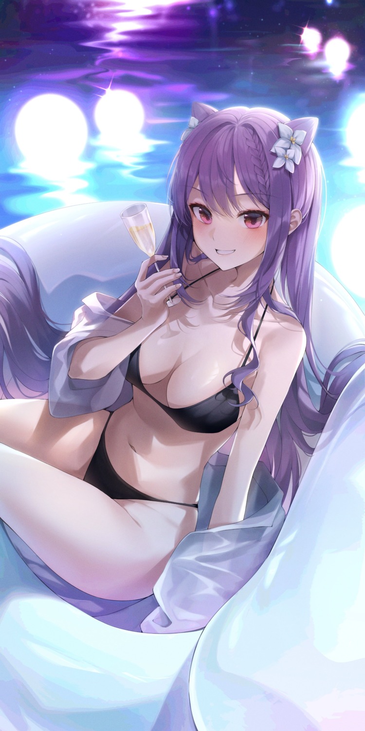 bikini duyu genshin_impact keqing open_shirt see_through swimsuits