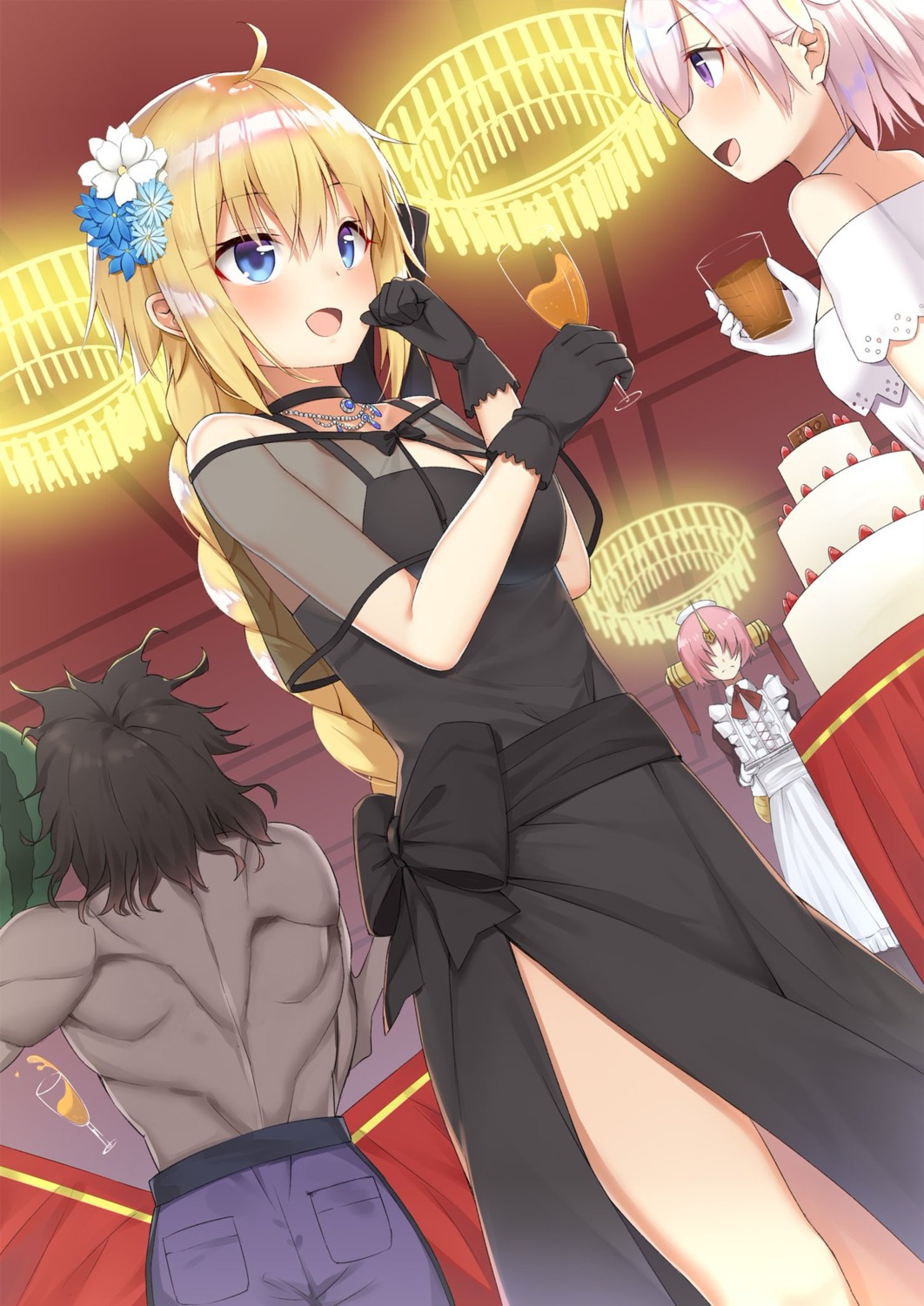 berserker cleavage dress fate/grand_order frankenstein's_monster_(fate) horns jeanne_d'arc jeanne_d'arc_(fate) maid mash_kyrielight see_through yukarite