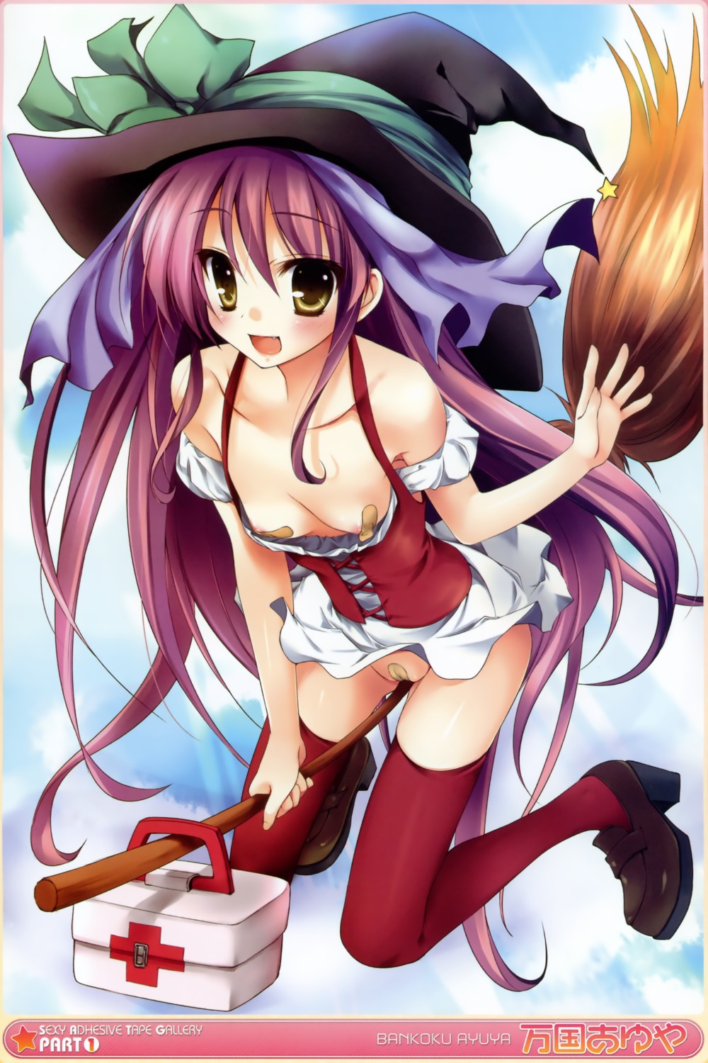 ayuya bandaid breasts maebari nipples nopan pasties thighhighs witch