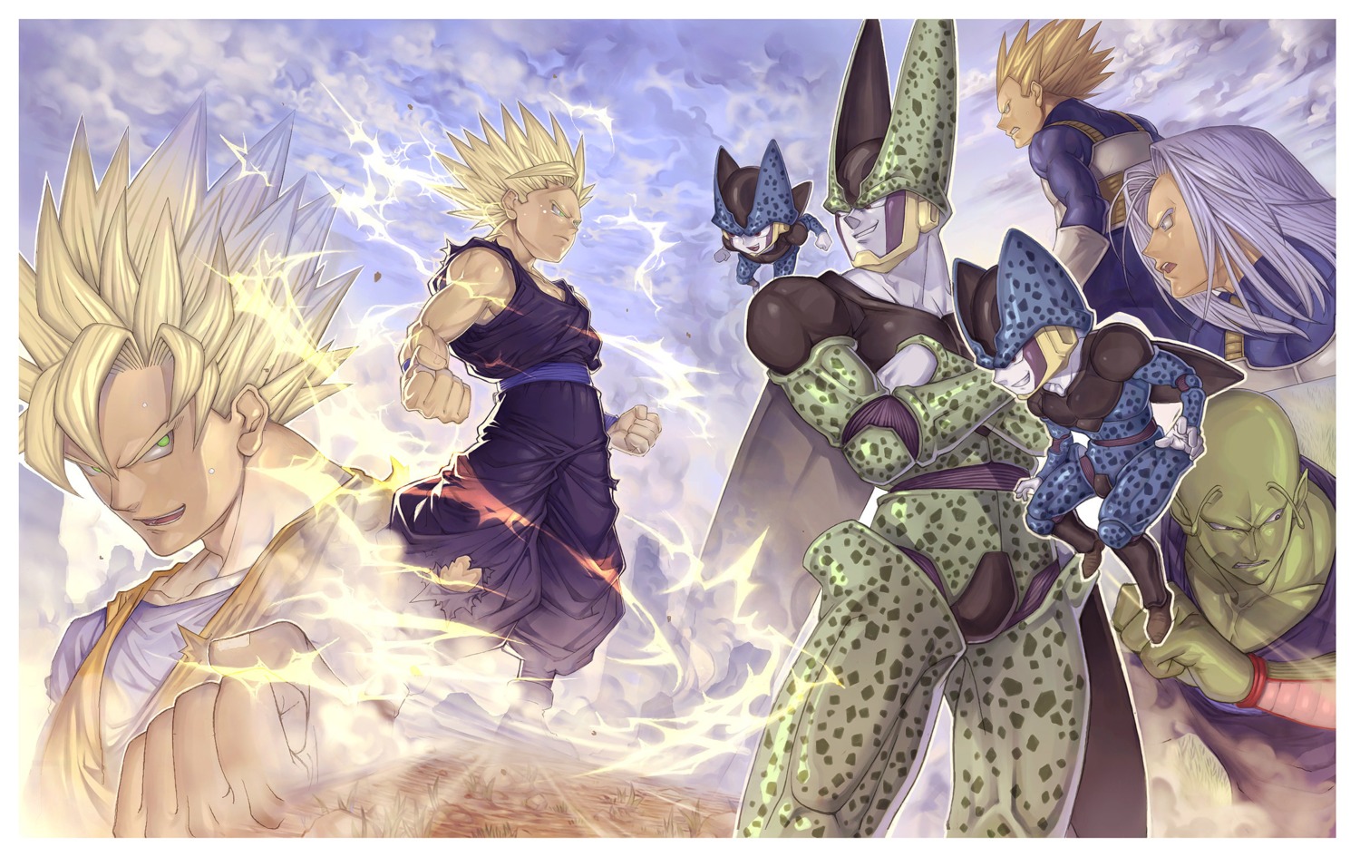 cell_(character) dragon_ball dragon_ball_z katsutake male piccolo son_gohan son_goku trunks vegeta