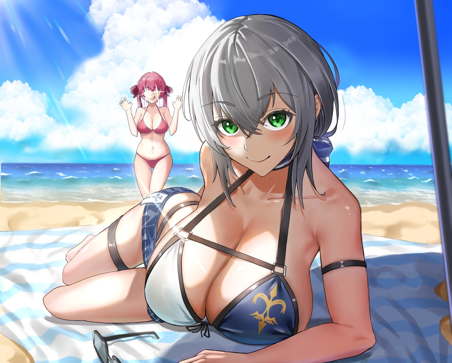 akimizawa_akio bikini cleavage garter hololive houshou_marine shirogane_noel swimsuits