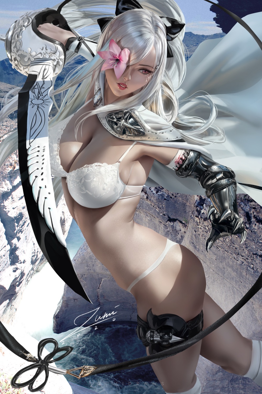 armor bra drakengard garter lingerie pantsu sword weapon zero_(drakengard) zumi_(zumidraws)