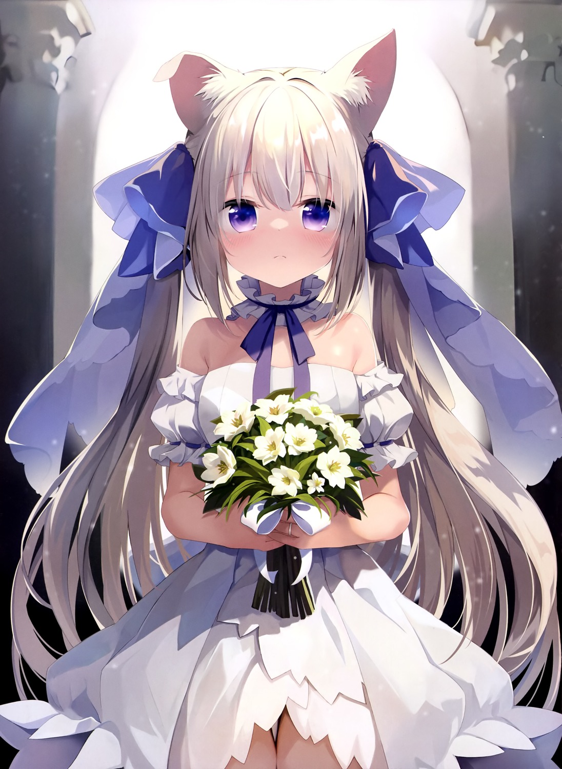 animal_ears dress natsuki_yuu no_bra wedding_dress