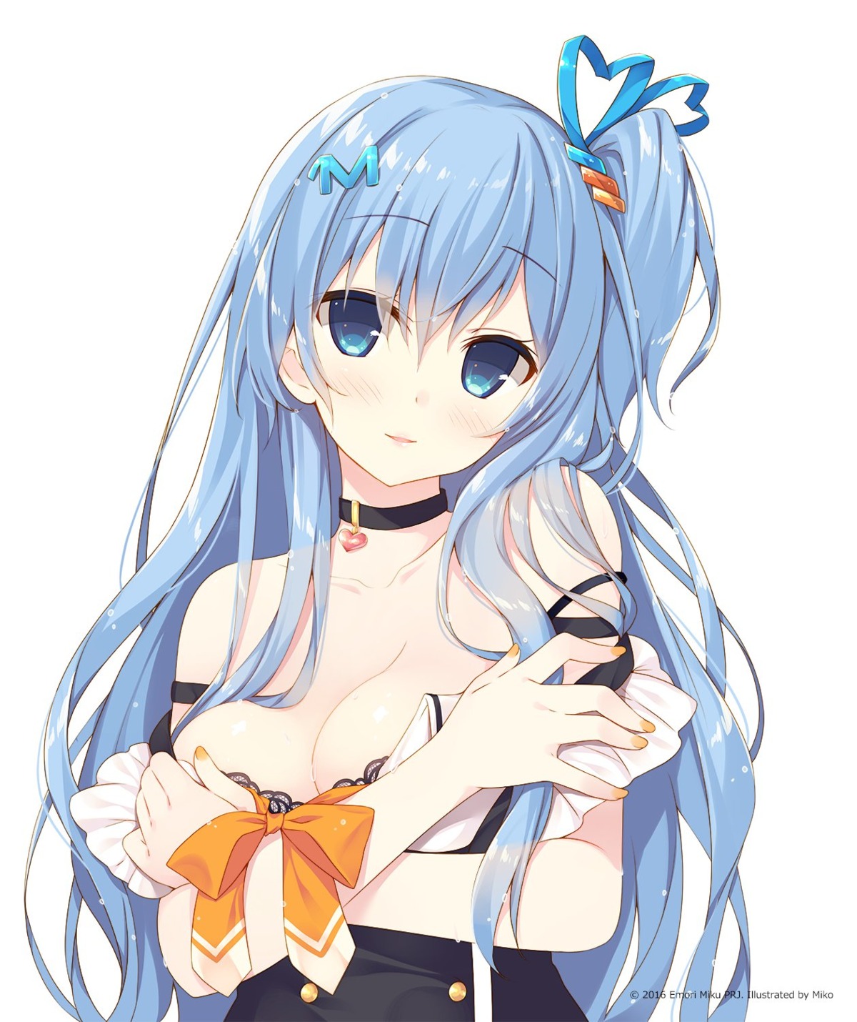 bra breast_hold cleavage emori_miku emori_miku_project miko_92 open_shirt