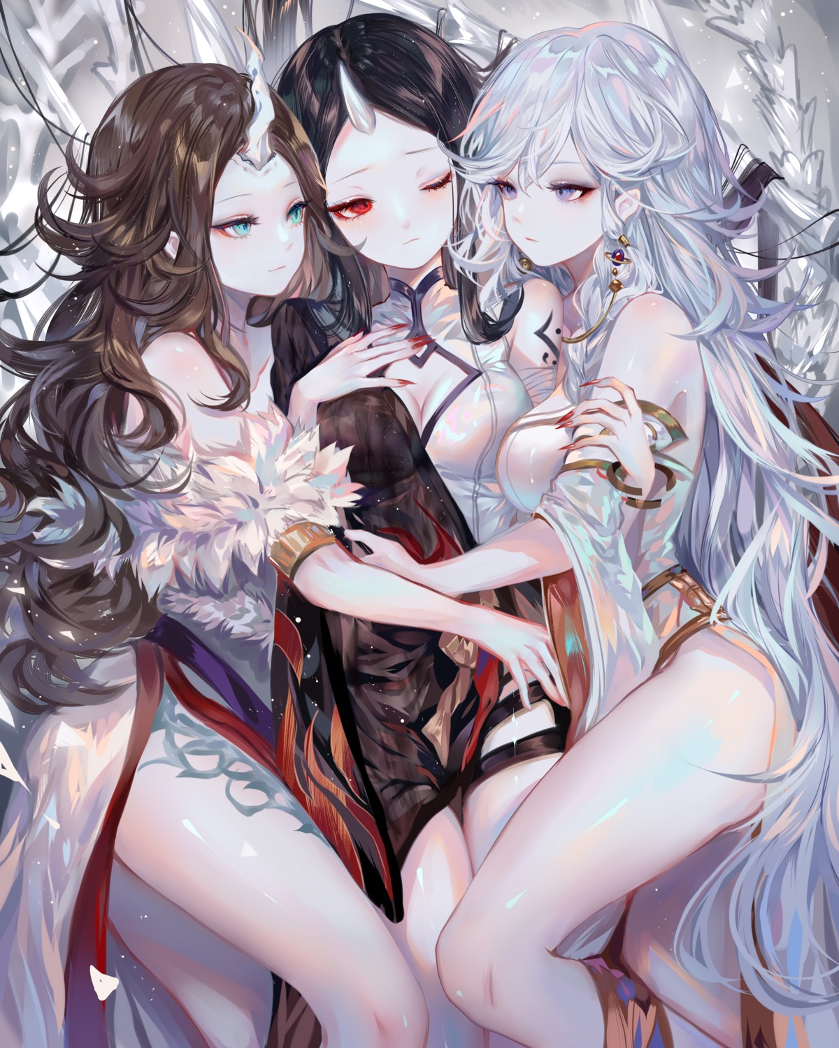 cleavage horns japanese_clothes sheya tattoo yuri