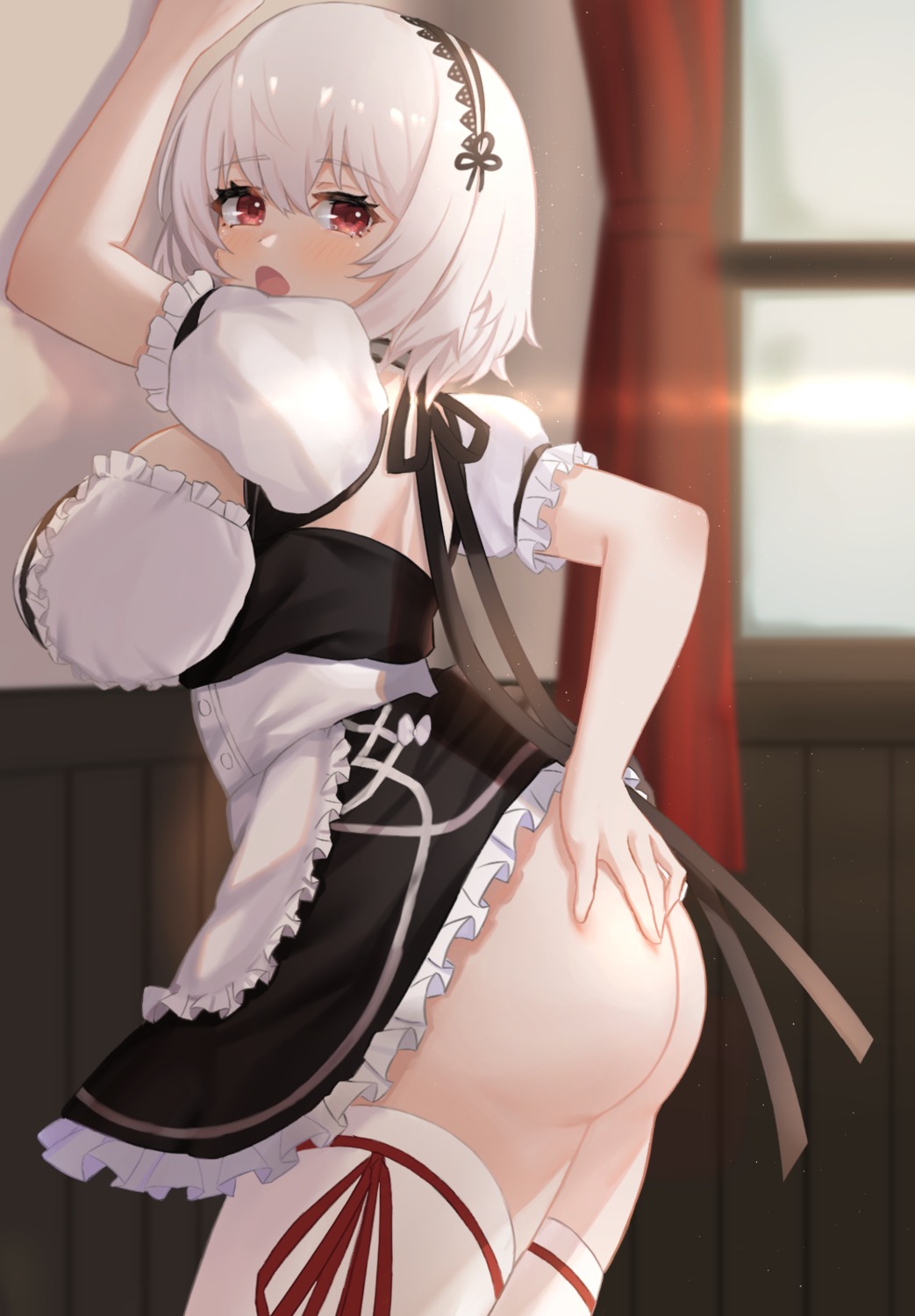 ass azur_lane kuwahara_taiki maid nopan sirius_(azur_lane) skirt_lift thighhighs