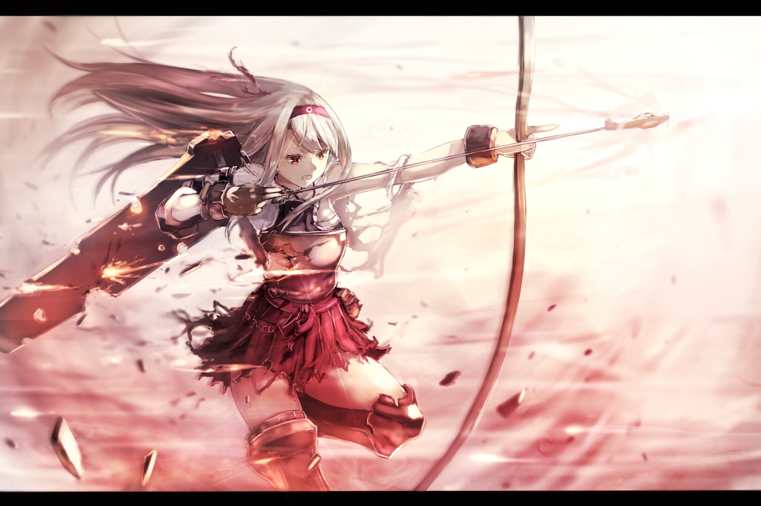 kantai_collection shoukaku_(kancolle) sumisu_(mondo) thighhighs torn_clothes weapon