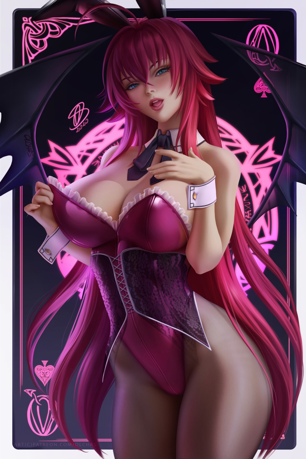 animal_ears bunny_ears bunny_girl cameltoe corset highschool_dxd no_bra olchas pantyhose rias_gremory undressing wings