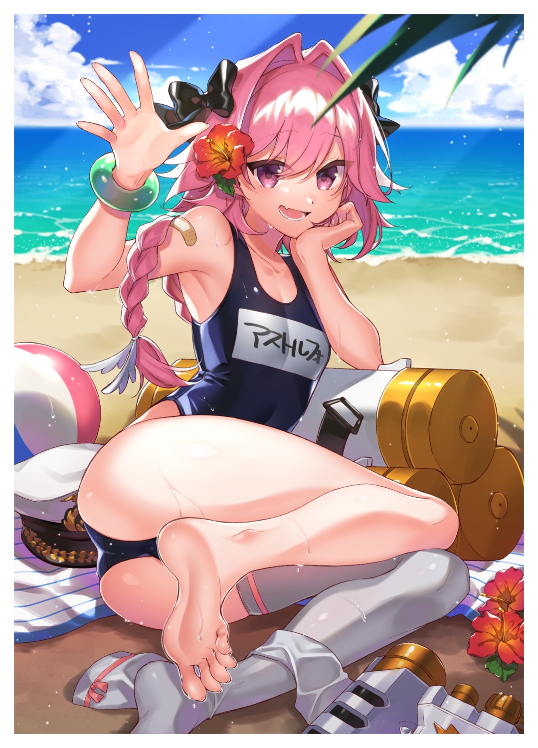 ass astolfo_(fate) bandaid citron_82 fate/apocrypha fate/grand_order fate/stay_night feet school_swimsuit swimsuits thighhighs trap wet