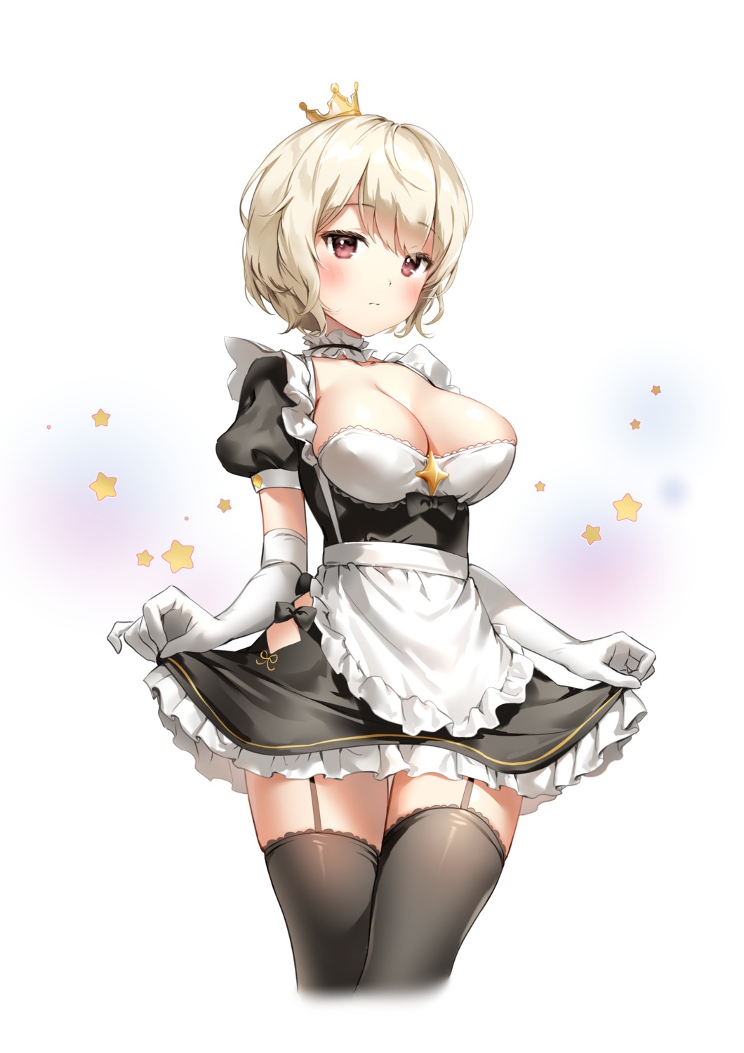 cream_(cream) maid no_bra skirt_lift stockings tagme thighhighs