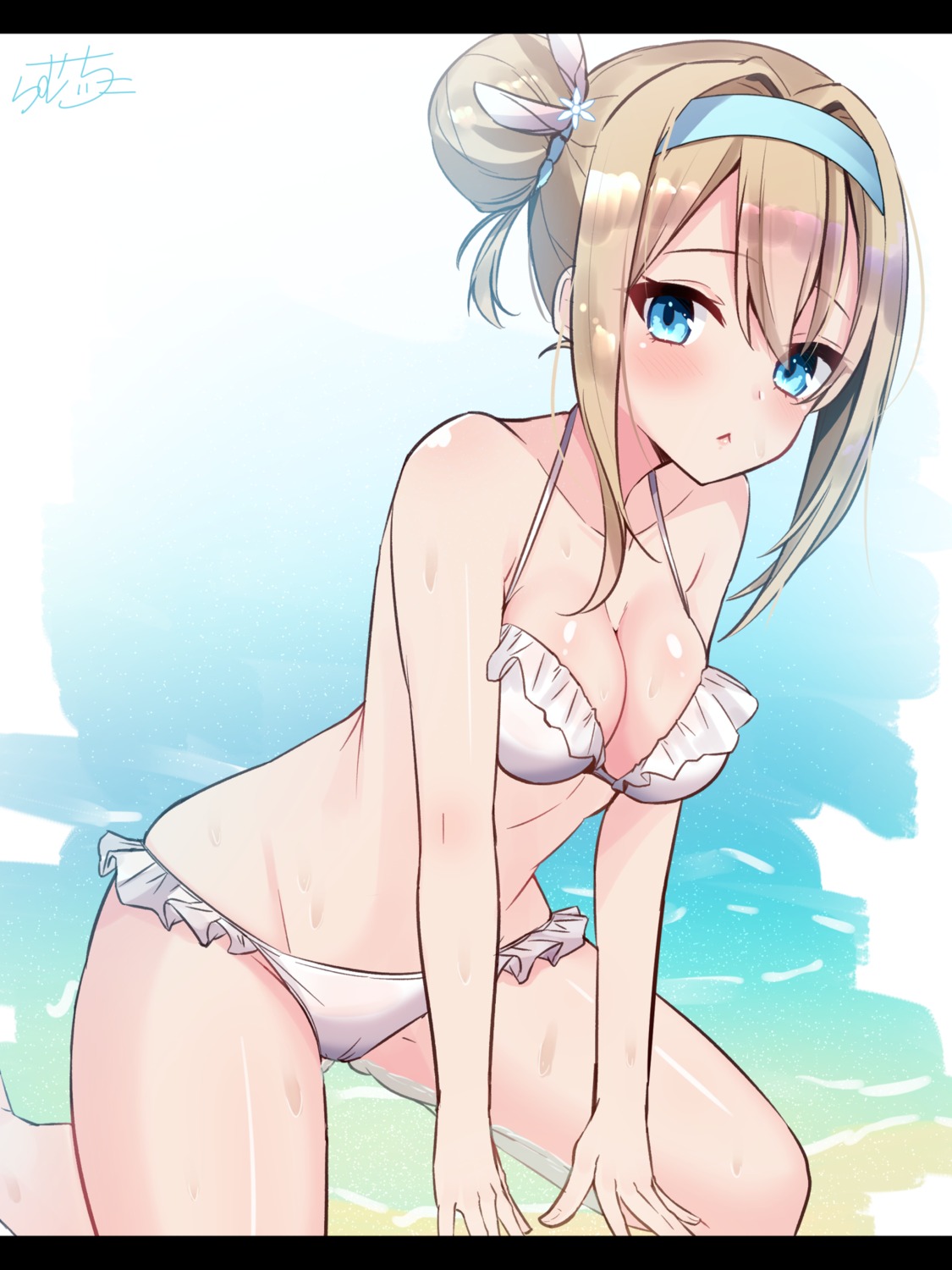 bikini cameltoe girls_frontline ramchi suomi_kp31_(girls_frontline) swimsuits wet