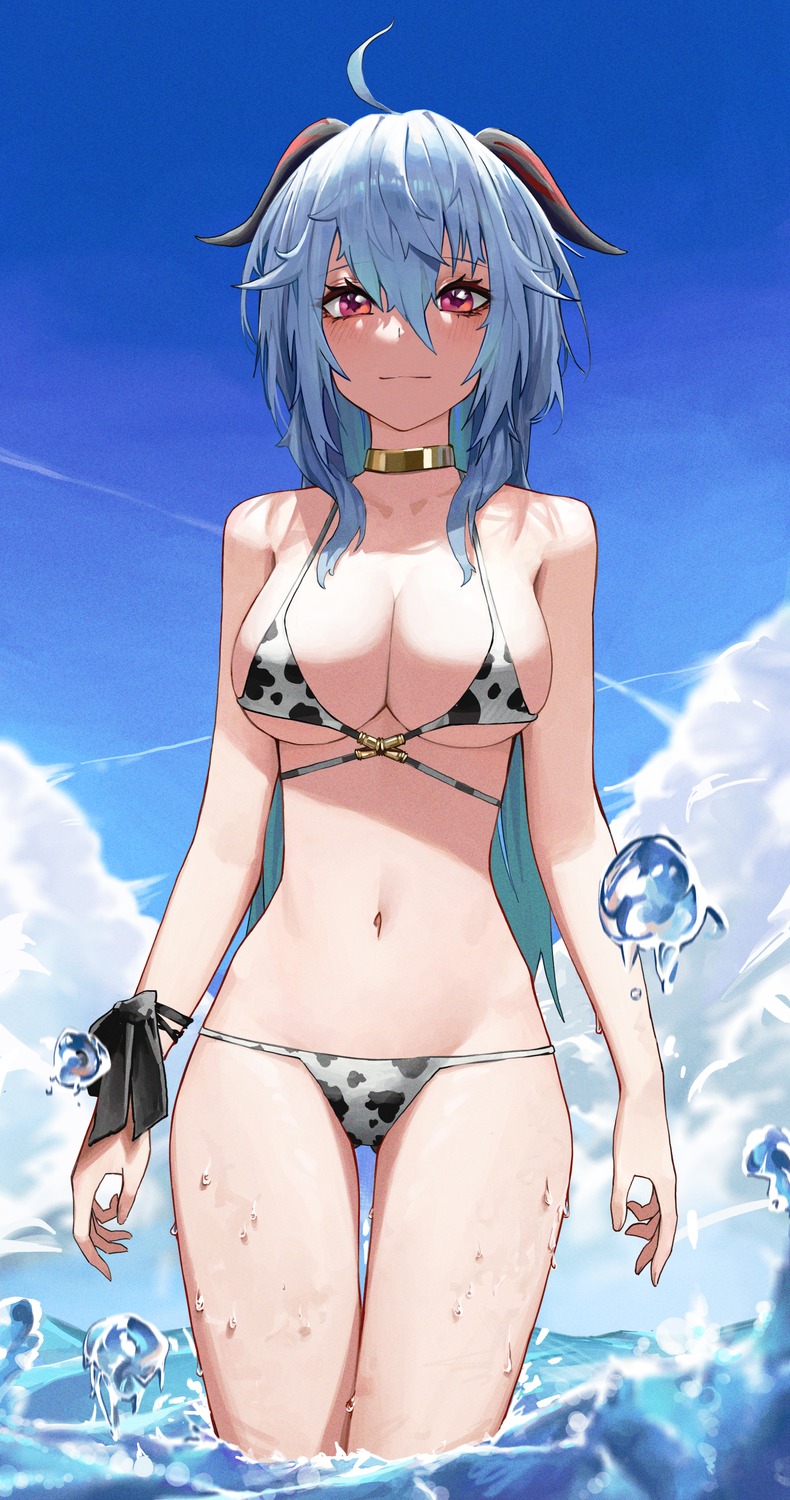 bikini ganyu genshin_impact horns hwan_(verypoor) swimsuits wet