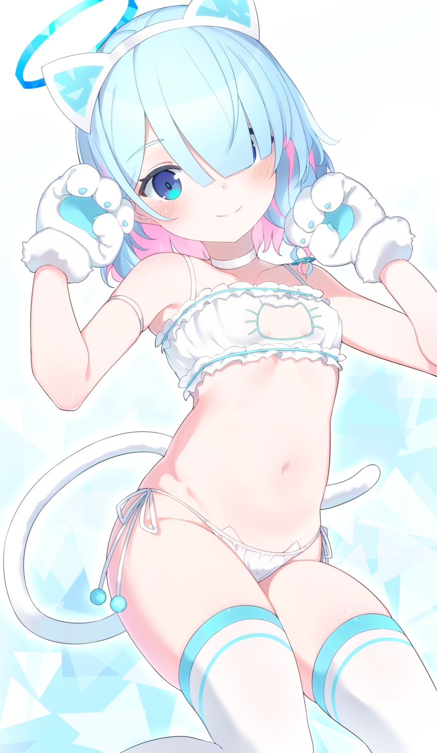 animal_ears arona_(blue_archive) blue_archive bra halo loli nekomimi otokuyou pantsu string_panties tail thighhighs